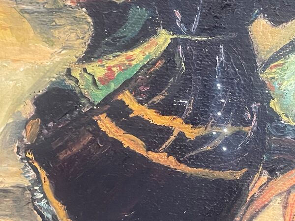 Huile sur toile, Scène Bretonne, village breton, signé Le Hellocq,  Pont Aven