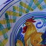 Grand lebrillo vintage en faïence espagnole Triana avec coq