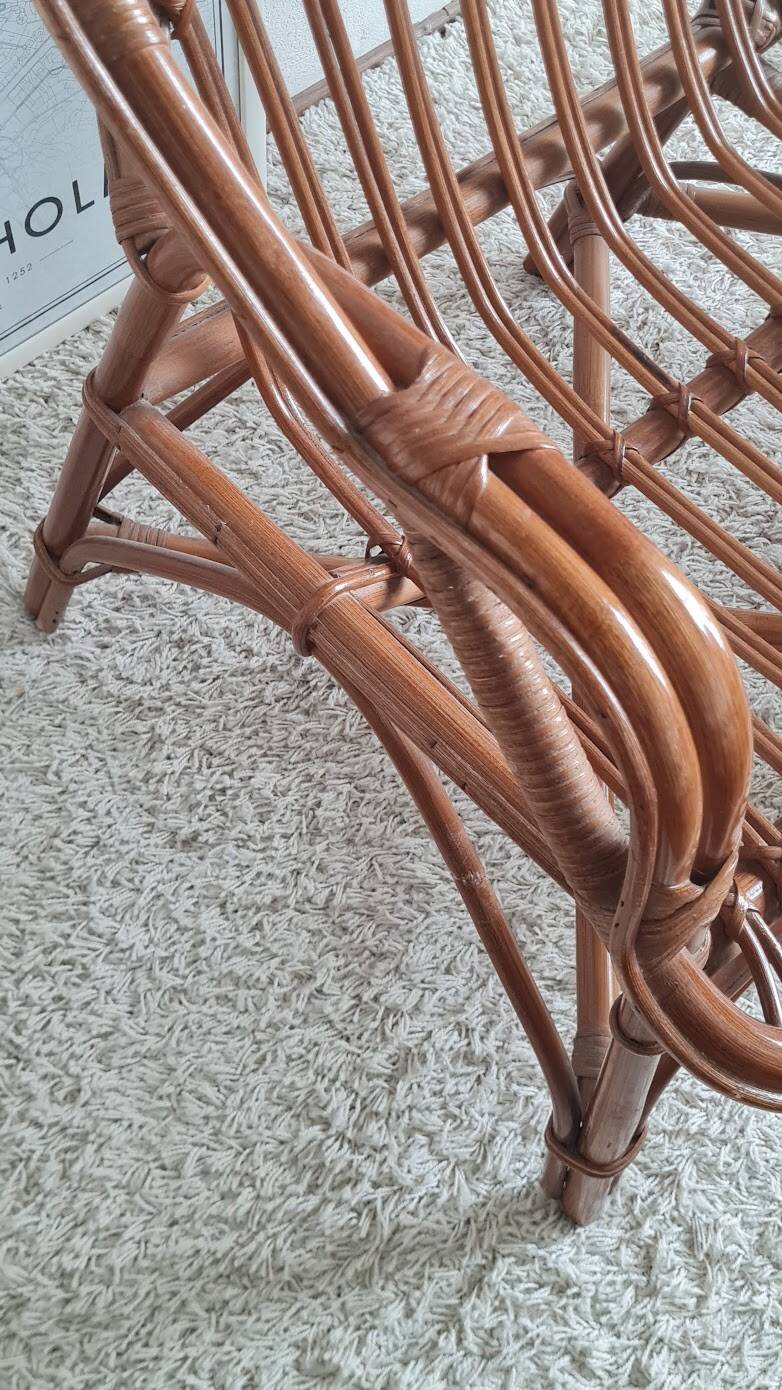 Vintage 1970s rattan bench