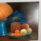 Tableau huile sur toile style naiif  nature morte 1985 signe laurent berger