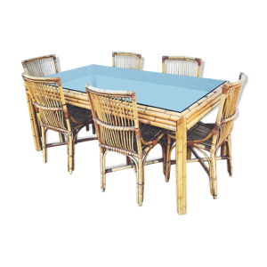 ensemble table à manger et chaises en bambou