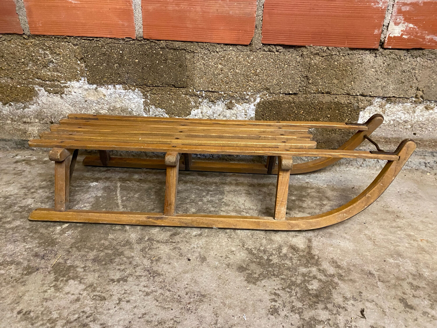 Vintage Davos wooden & metal sled for winter sports