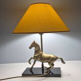 Brass and wood horse lamp