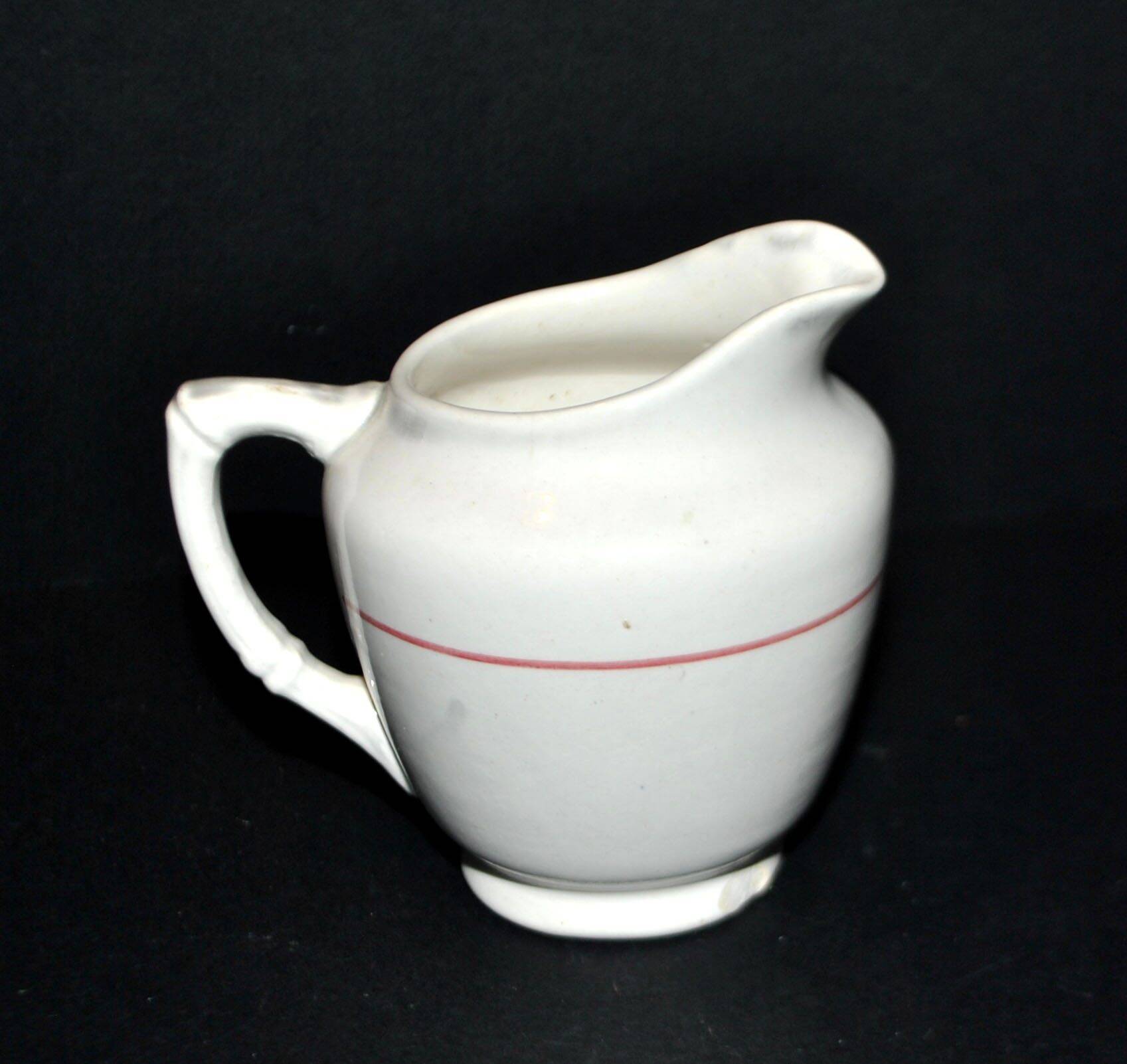 Sarreguemines earthenware milk jug - creamer in bamboo shape with stencil decoration 1920