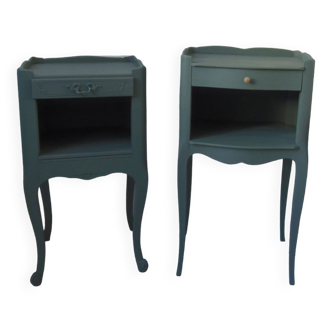 Vintage bedside tables, him and her 1 drawer, 1 niche sublimated in smoky green