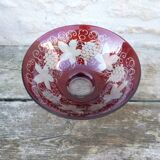 Garnet double crystal salad bowl with Bohemian glass grape motifs.