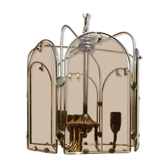 Gilded brass and smoked glass luminaire
