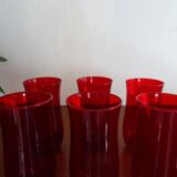 6 verres à eau verre soufflé vintage rouge rubis 1960