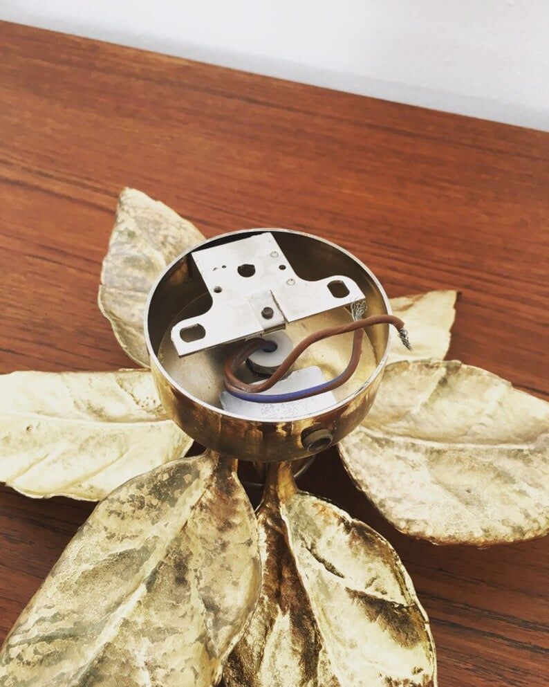 Mid Century Modern Hollywood Regency golden leaf wall lamp