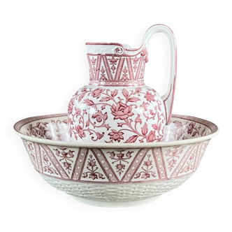 Toilet set in Sarreguemines earthenware, Oriental model, 19th century.