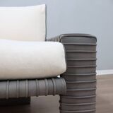 Marzio Cecchi armchair in ribbed Leather and goose down cushions 1970s