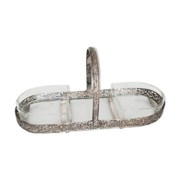 Serviteur de table style Louis XVI plat hors-d'euvre métal argenté et verre