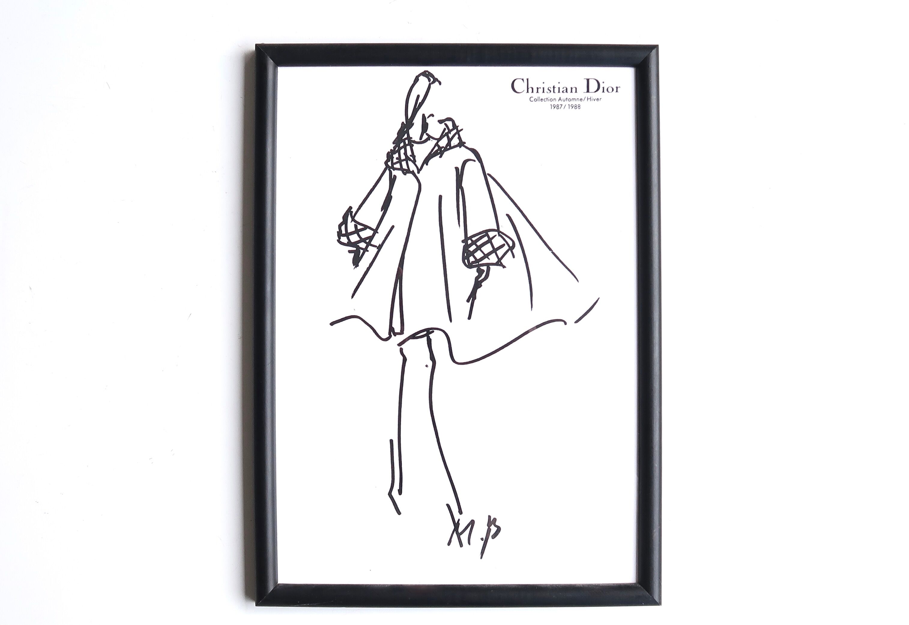 Lithographie dessin de mode Christian Dior, années 80