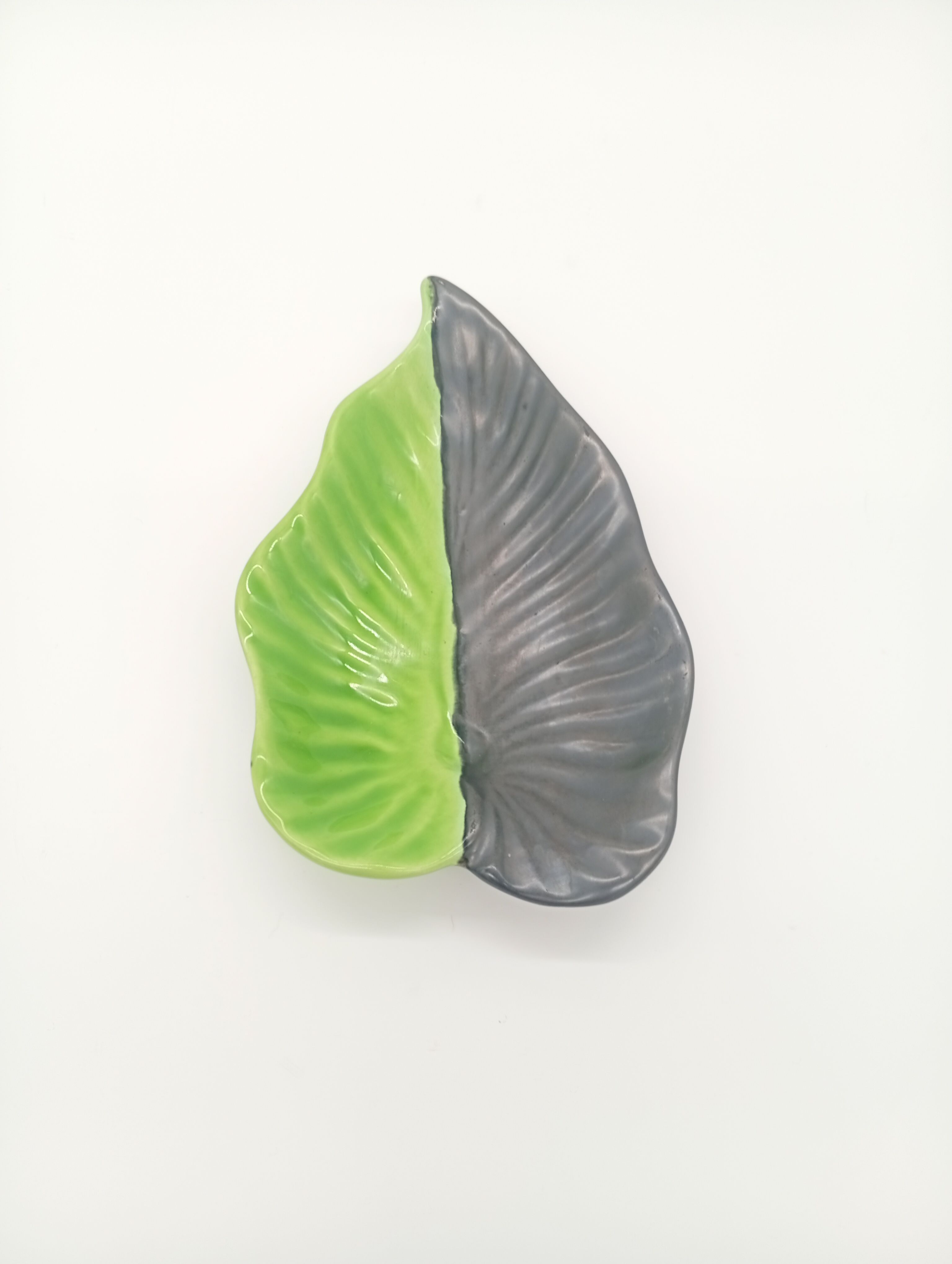 SAP Vallauris Vintage Leaf Bowl Two-Tone Ceramic Green Black 50s 60s