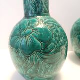Pair of Handcrafted Green Ceramic Vases by Fanciullacci, Italy
