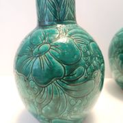 Pair of Handcrafted Green Ceramic Vases by Fanciullacci, Italy