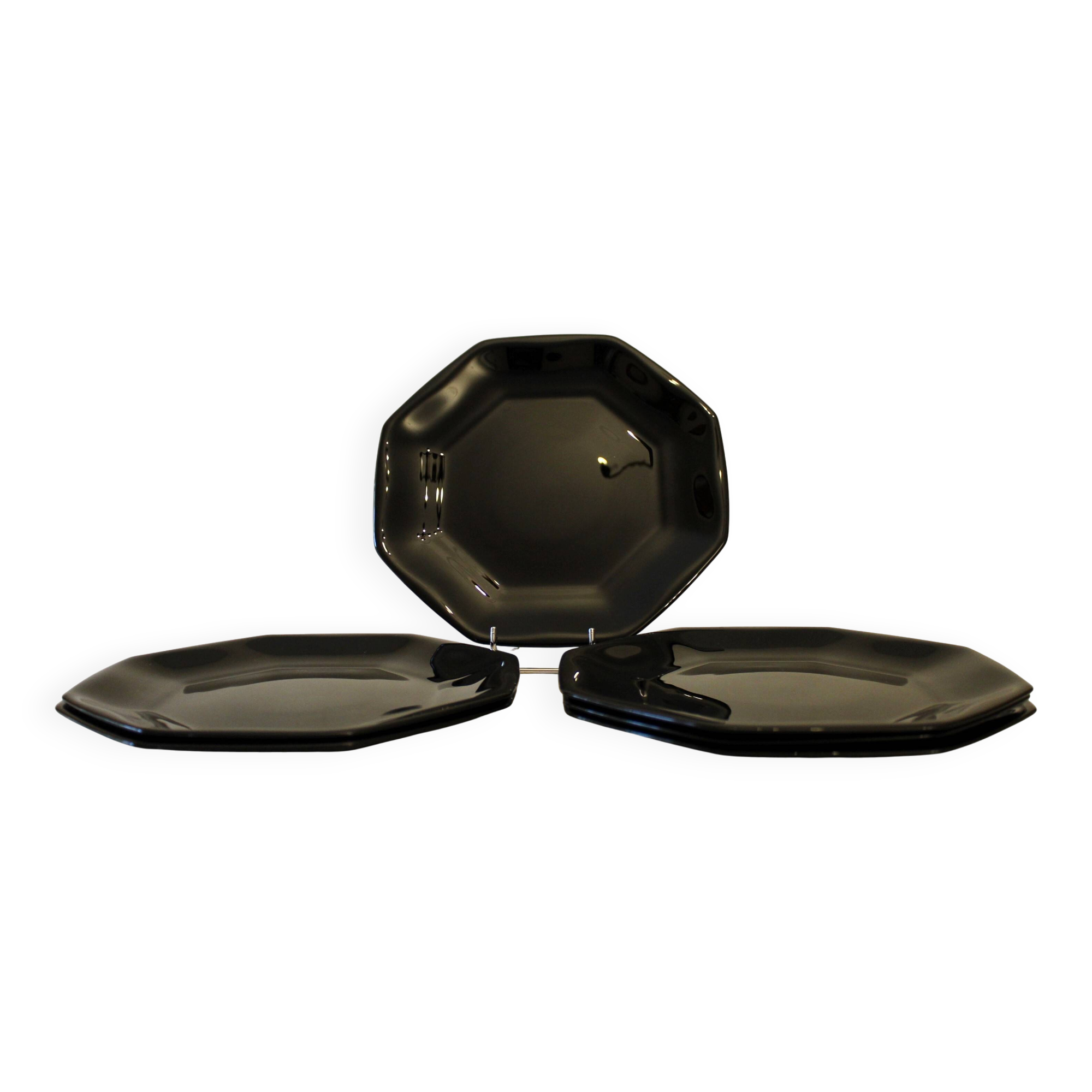 6 black Arcoroc "Octime" dessert plates (set 1)
