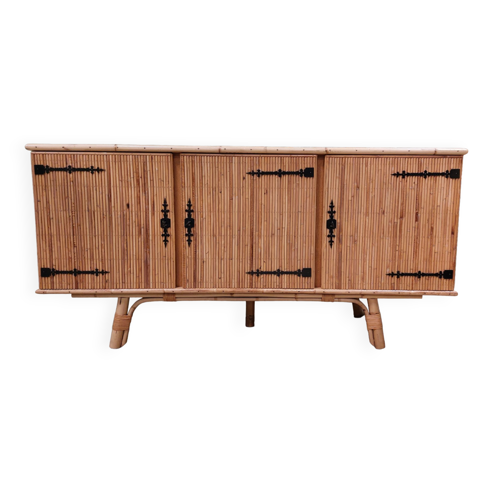 Vintage 3-door bamboo and rattan sideboard 50