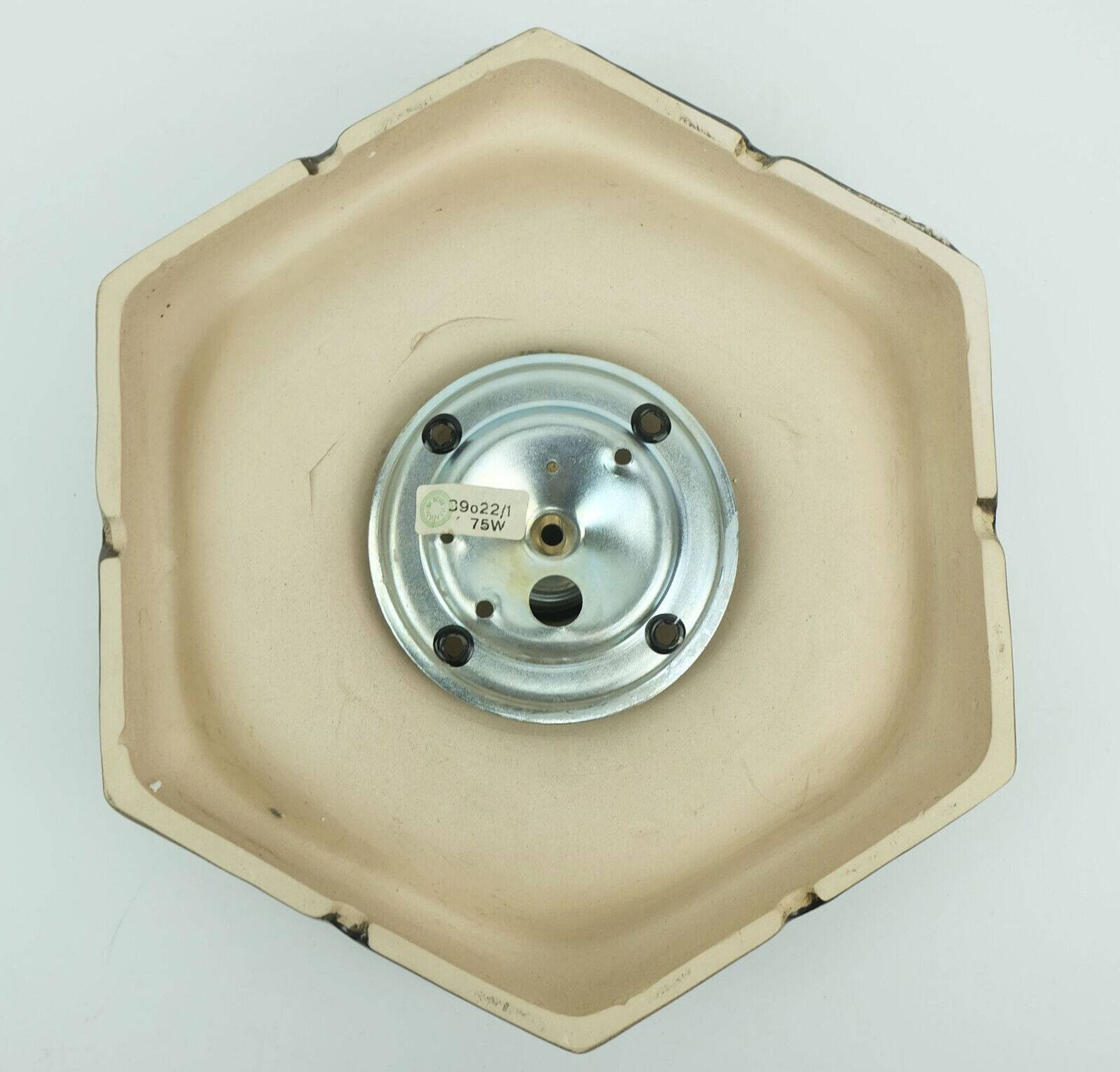 1 of 2 hexagonal mid century ceramic sconces wall lamps 1960s 1970s lava drip glaze beige brown
