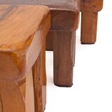 Set of 3 Brutalist stools in solid oak