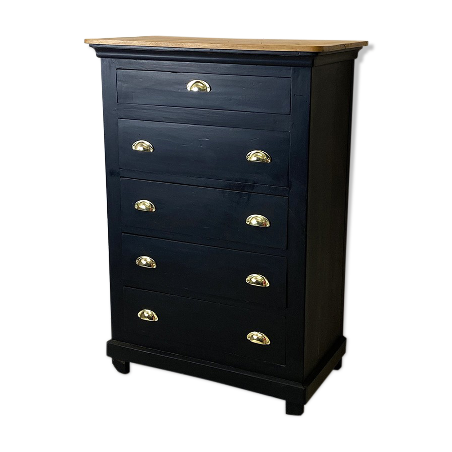 Blackened wooden chiffonnier and varnished top
