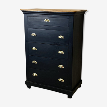 Blackened wooden chiffonnier and varnished top