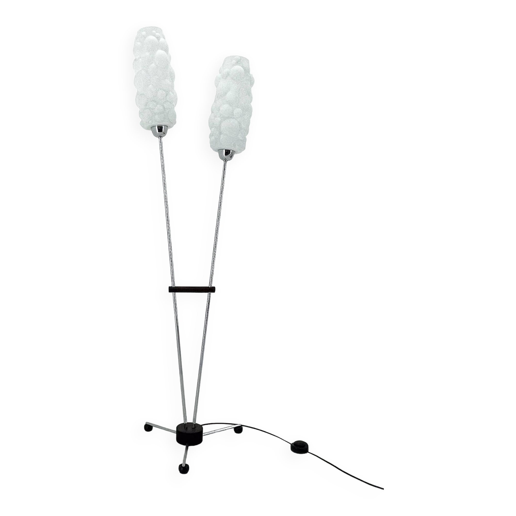 1970s chrome & wood floor lamp, restored , czechoslovakia