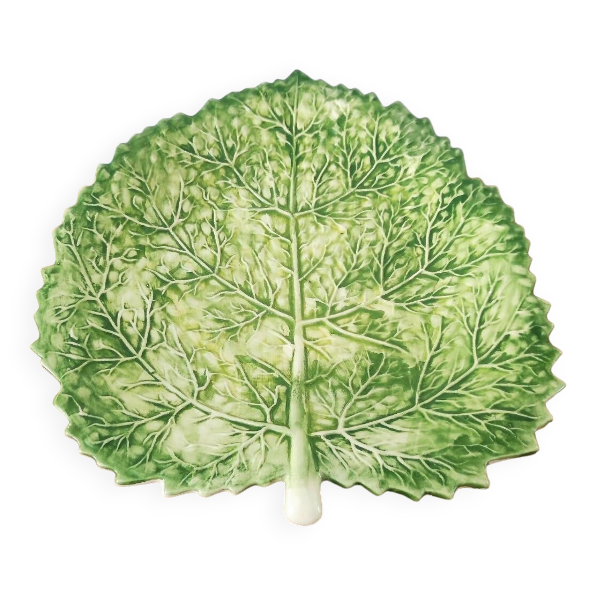 Assiette feuille de chou Barbotine