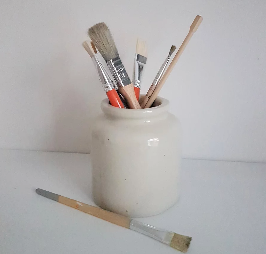 Old white mustard pot