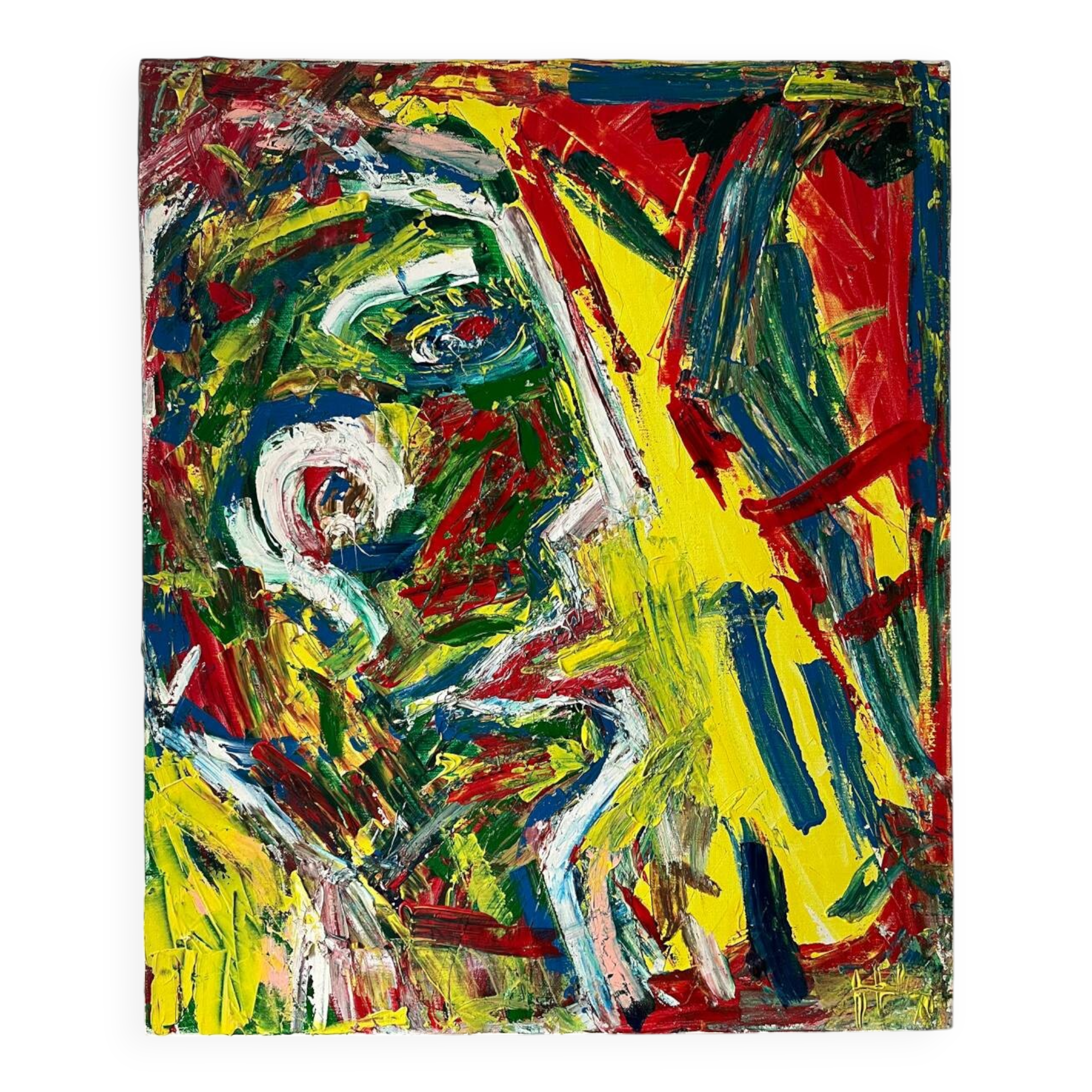 Jazzman playing the double bass, abstract, signed