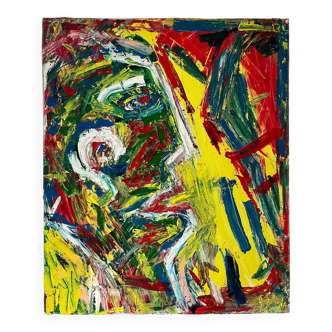 Jazzman playing the double bass, abstract, signed