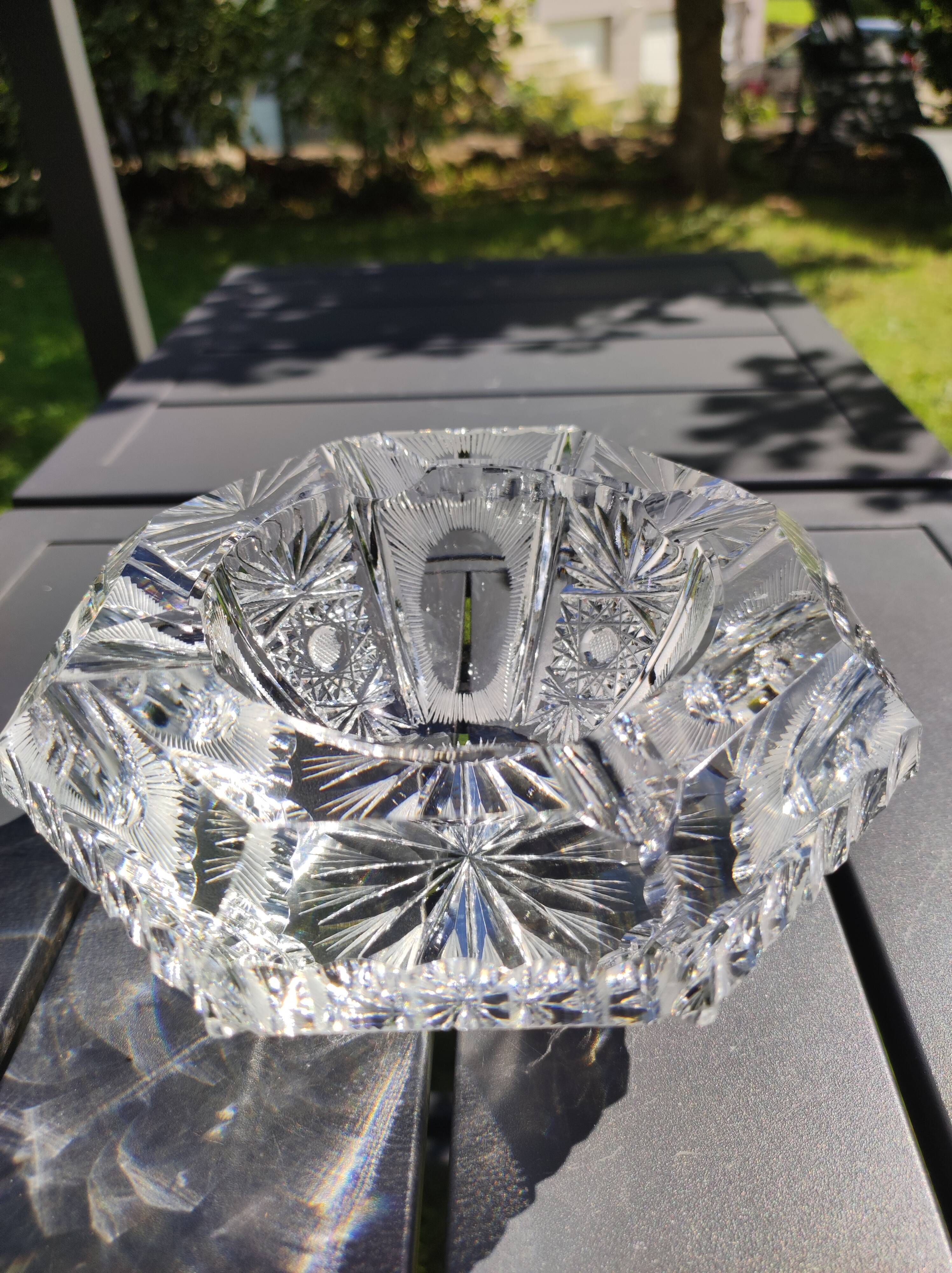 Empty pocket/Ashtray octagonal shape Diamond in finely cut Bohemian crystal, vintage