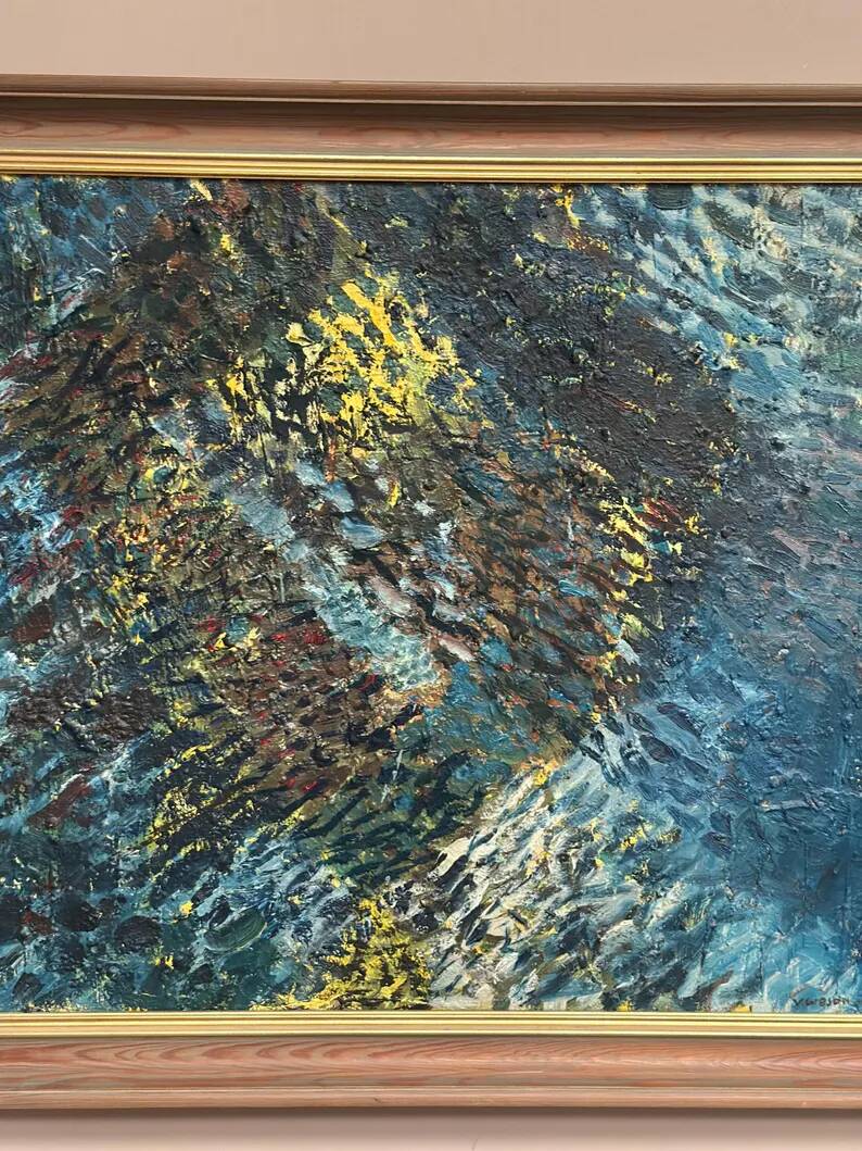 Grande huile sur toile suédoise originale – « Composition » par Valter Gibson