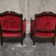 Pair of Louis XV style bergère armchairs in red velvet.