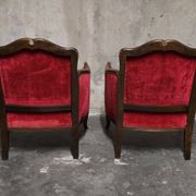 Pair of Louis XV style bergère armchairs in red velvet