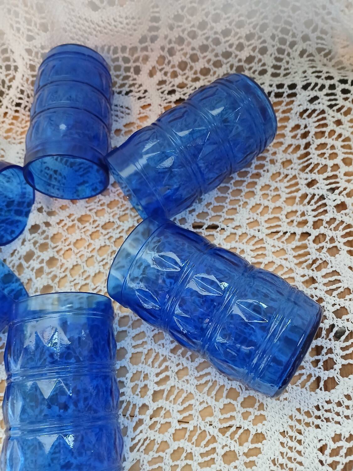 6 antique cobalt blue glasses