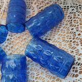 6 verres anciens bleu cobalt
