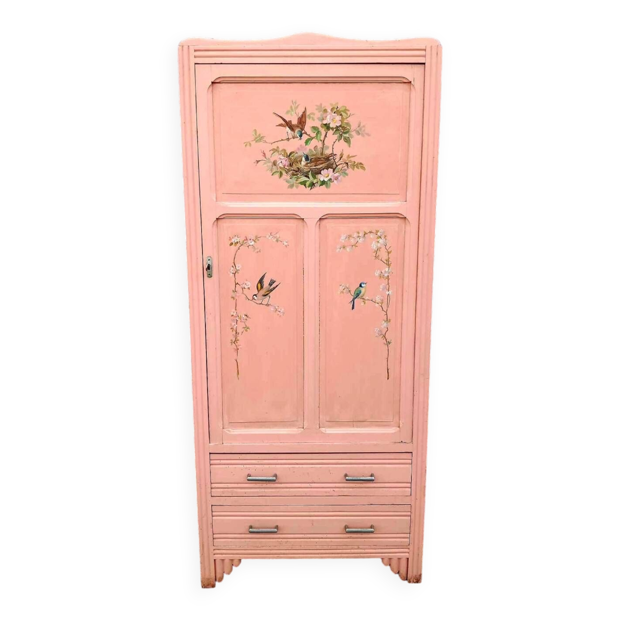 Old pink Parisian cabinet with painted decor