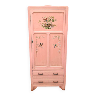 Old pink Parisian cabinet with painted decor