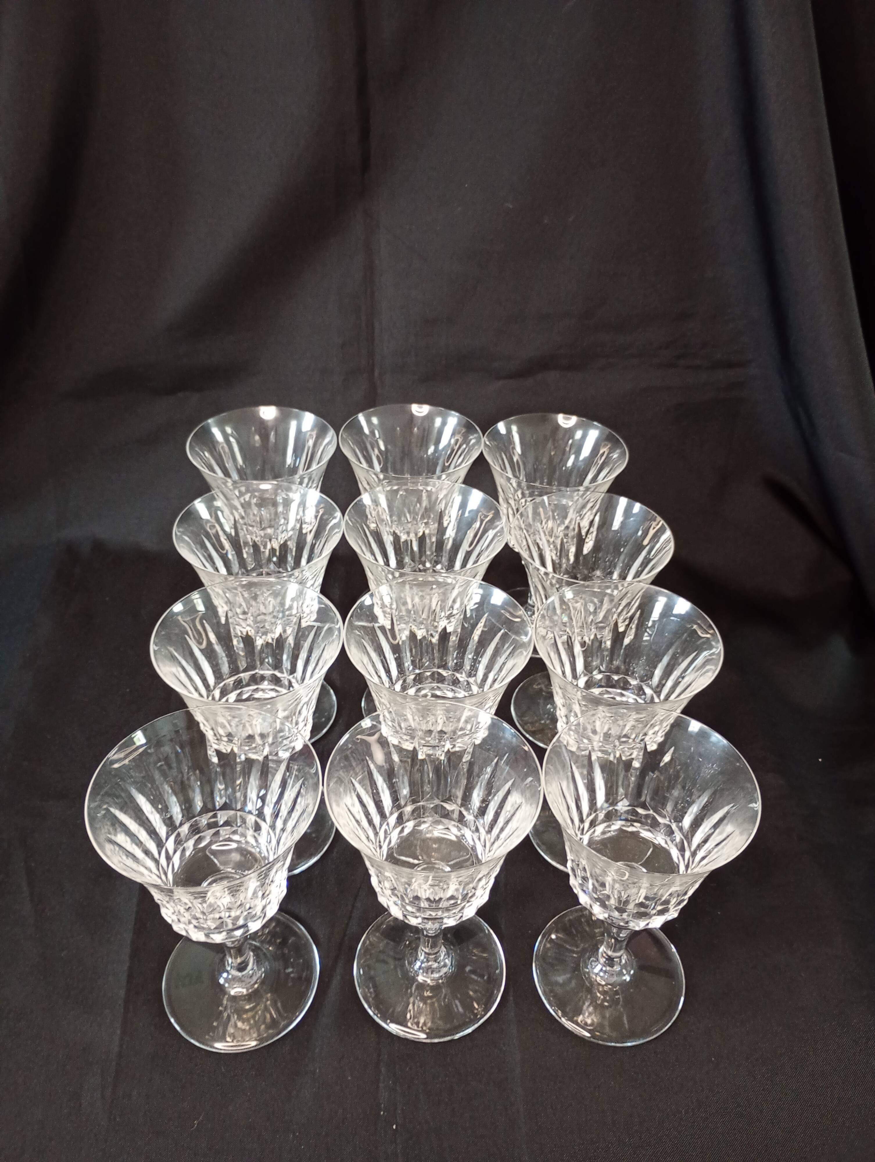 Set of 12 Baccarat Piccadilly Cut Crystal Red Wine Goblets