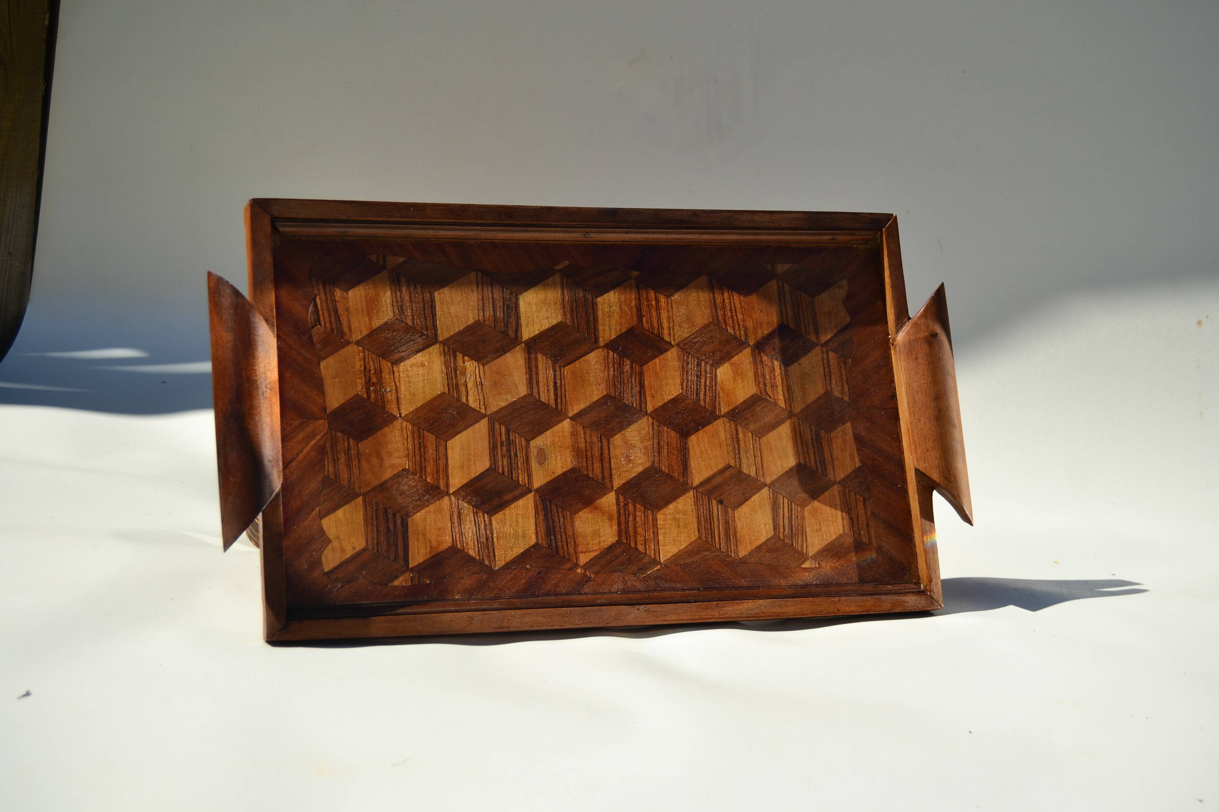 Old marquetry wooden tray