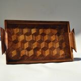 Plateau en bois ancien marqueterie