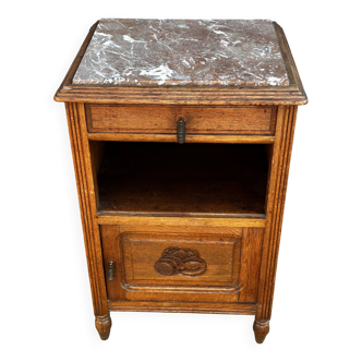 Art Deco period bedside table in carved wood and marble