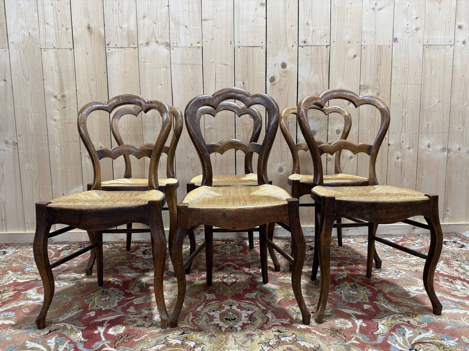 Set of 6 straw-seated chairs from the Louis Philippe period.