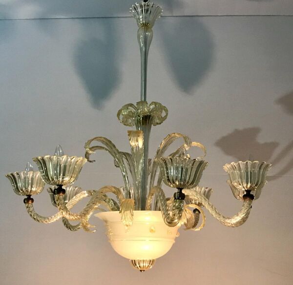 Lustre en verre de murano circa 1940 à 8 bras de lumière