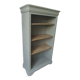 Louis Philippe style bookcase reenchanted in verdigris, 3 light oak waxed shelves.
