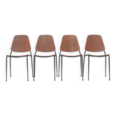 Chaises vintage en contreplaqué courbé, années 1960, lot de 4