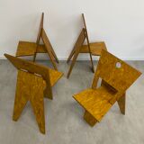 4 design chairs from the 70s in vintage foldable agglomerated wood