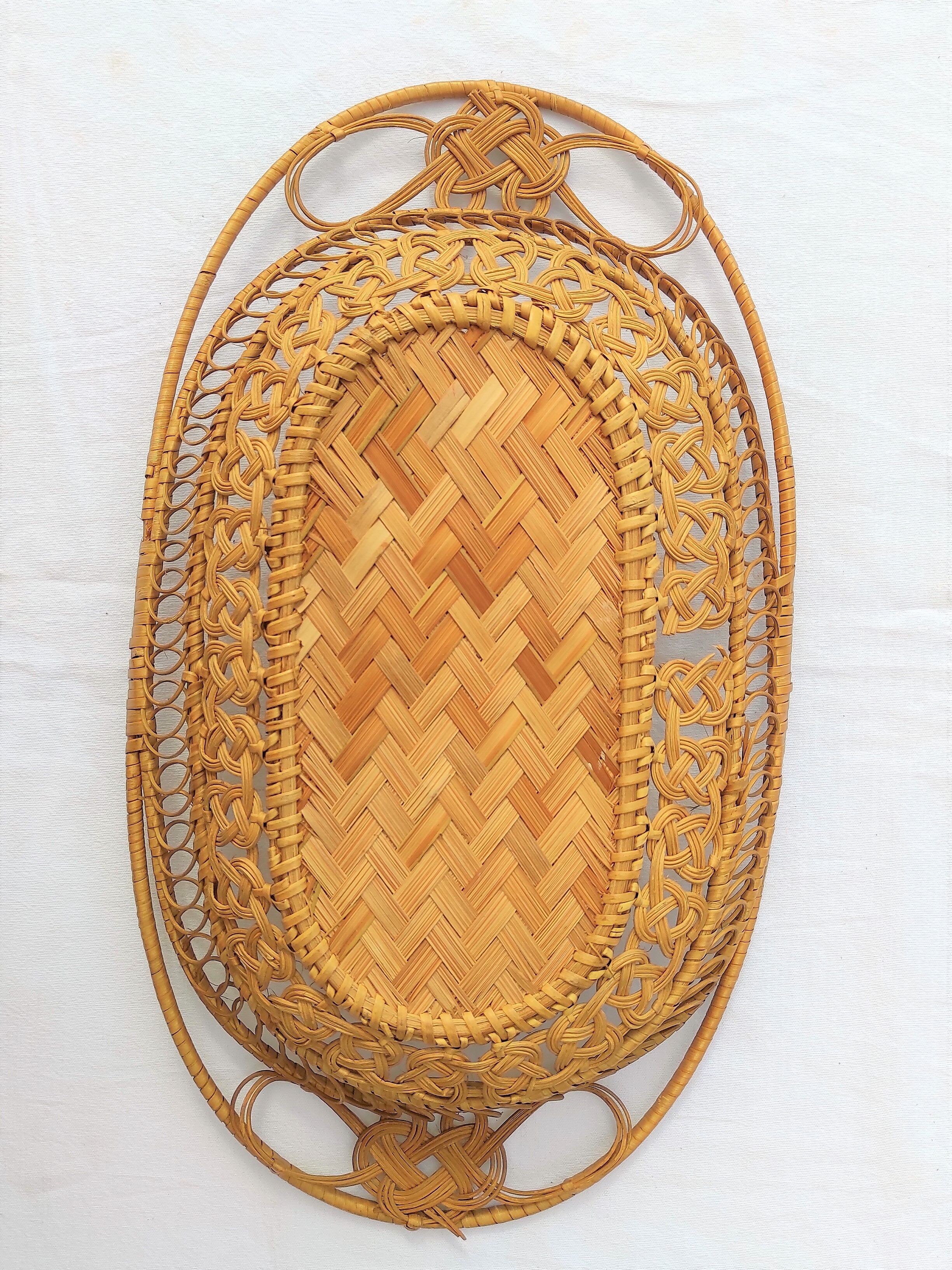 very old bread basket or fruit woven wicker woven in early 1900