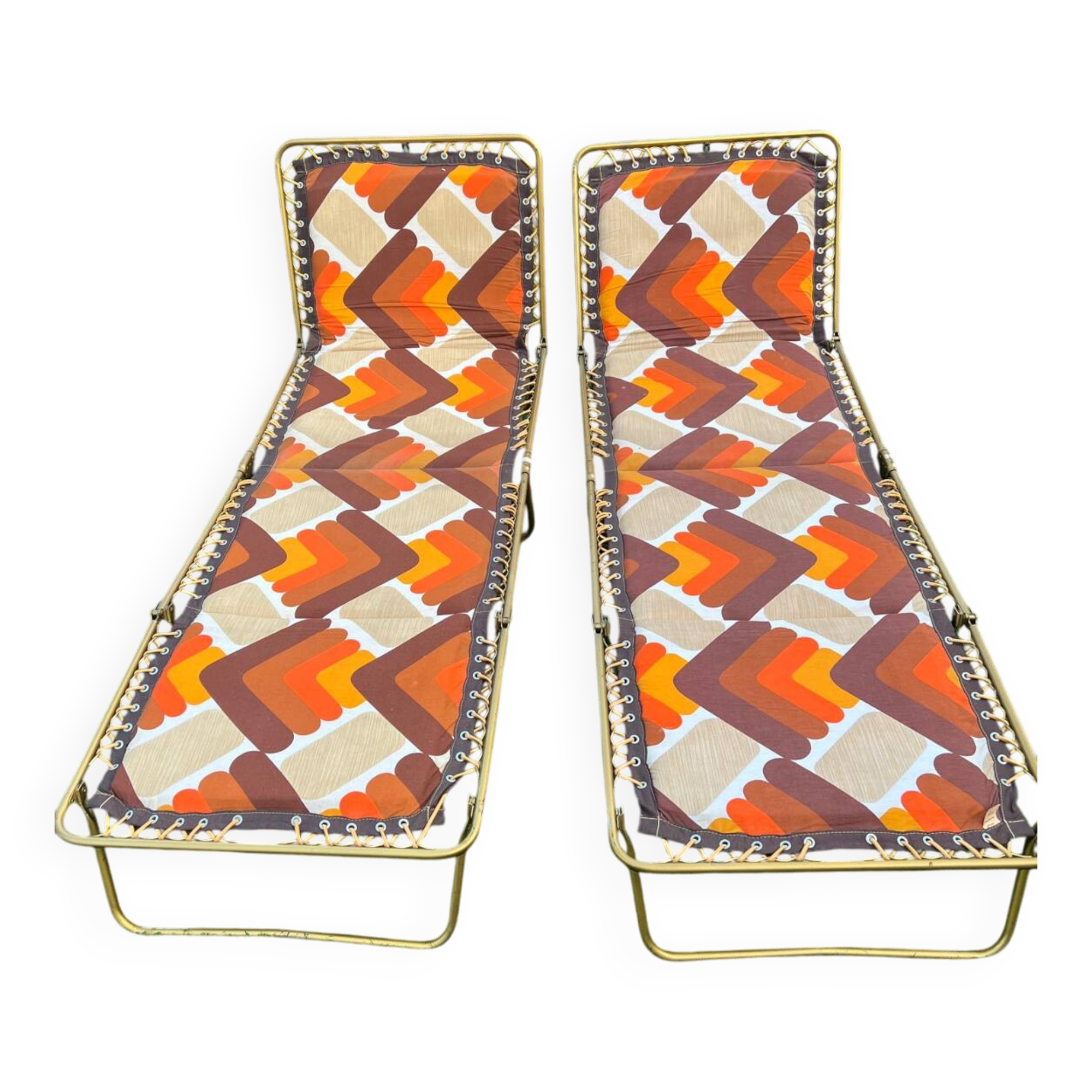 Pair of vintage Lafuma sun loungers in perfect condition